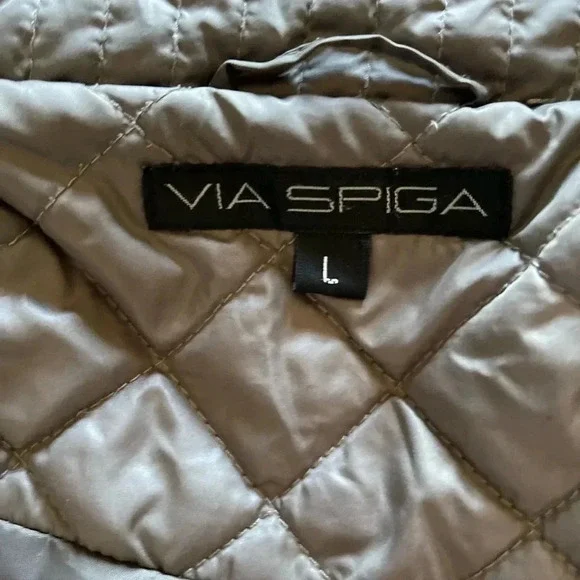 Via Spiga Gray Puffer Jacket Gold Buttons Women’s Large NWOT - Picture 6 of 12